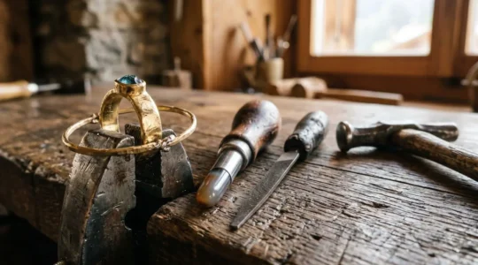Pièce unique de bijou artisanal créée à la main avec des outils de joaillerie traditionnelle
