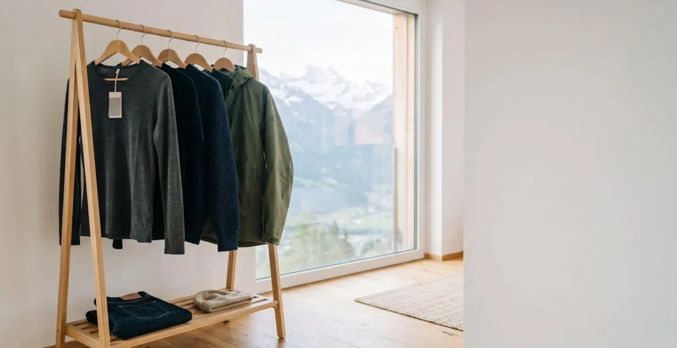 Garde-robe capsule organisée avec vêtements adaptés aux quatre saisons suisses