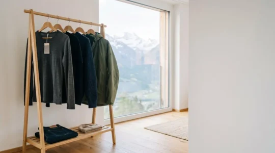 Garde-robe capsule organisée avec vêtements adaptés aux quatre saisons suisses