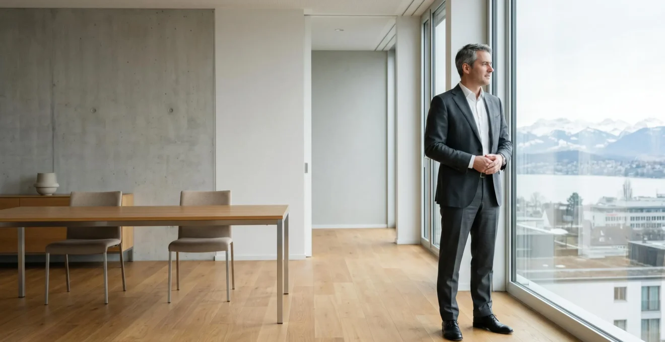 Homme d'affaires suisse au style sobre et élégant dans un environnement professionnel
